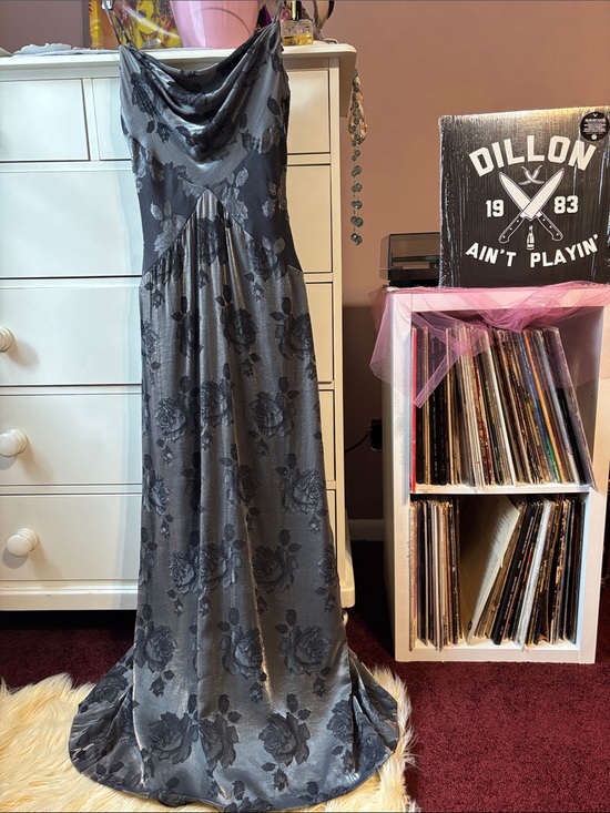 Vintage Dresses & Skirts - Vintage 90’s Cowl Neck Formal Evening Maxi Dress 4 Floral Rose Burnout Y2K Long